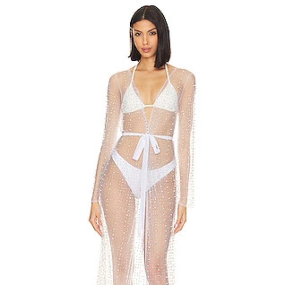 LATE NIGHTS PEARL MESH CARDIGAN IN WHITE